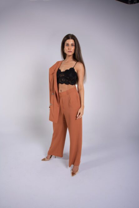 BROWN LIGHT CREPE WIDE LEG PANT