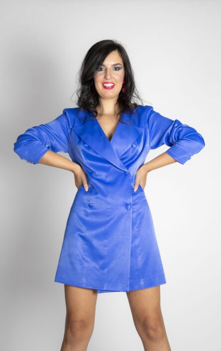 JACKET DRESS BLUE SATIN