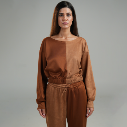 WQ - TWO TONE  BROWN  SWEATSHIRT SET  D4