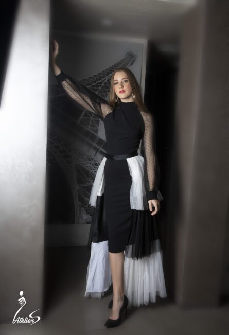 BLACK LONG DRESS WITH SKIRT