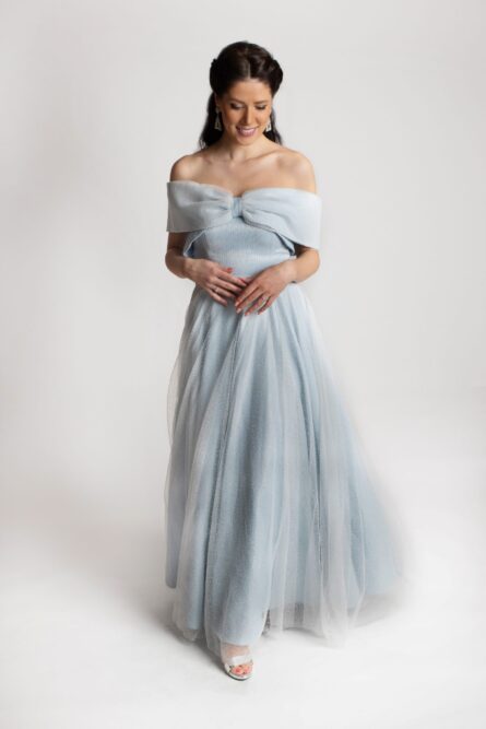 OFFSHOULDER LIGHT BLUE LONG  DRESS