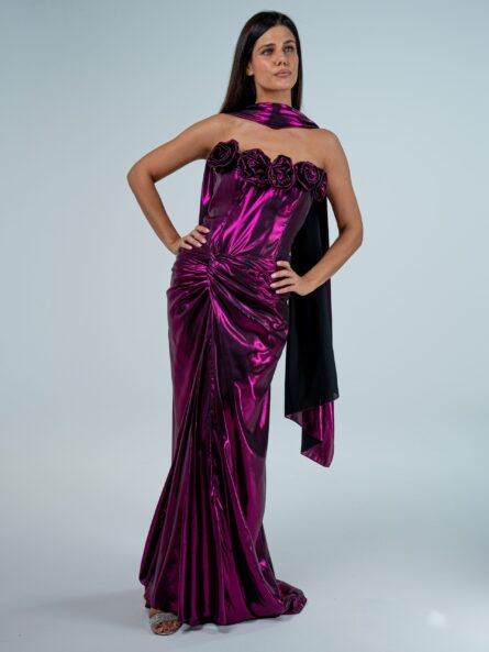 FUSHIA DRESS WITH FLOWER DESIGN