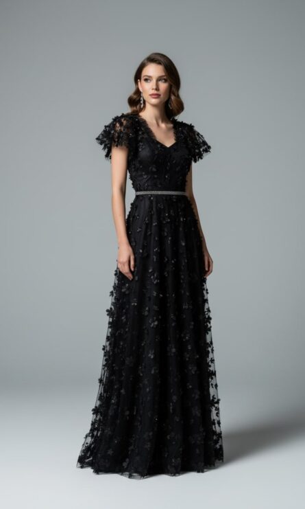 FLOWER BLACK TULLE DRESS